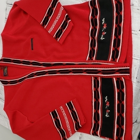 ELITEX New Zealand Fine Wool Blend Cardigan Red & Black with Suede Accents EUC - Picture 14 of 14